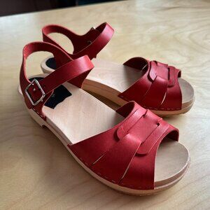 Swedish Hasbeens Red Peep Toe Low Size 38